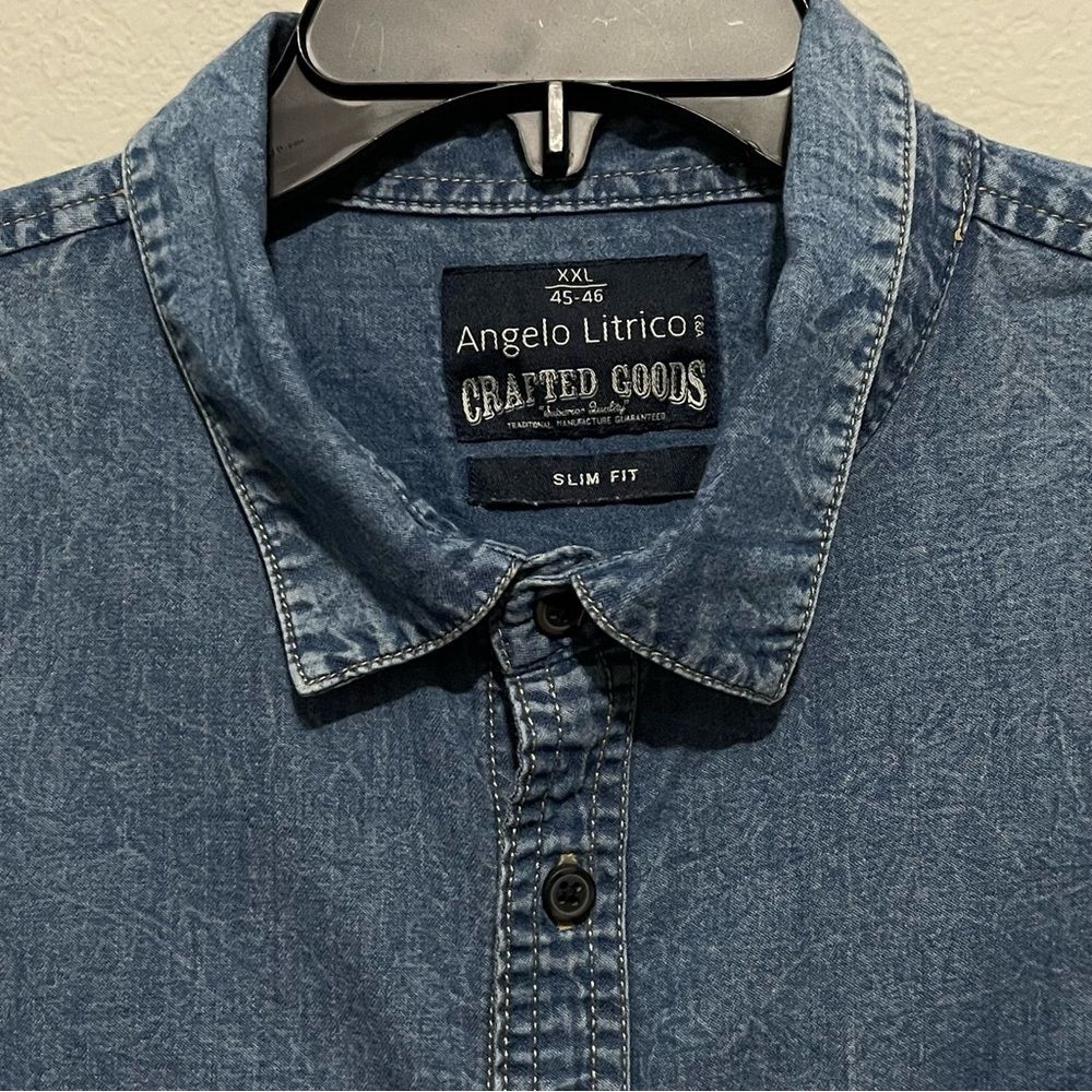 Angelo Litrico Men’s Denim Slim Fit Long Sleeve Shirt  Size XXL 45-46 Jean Shirt